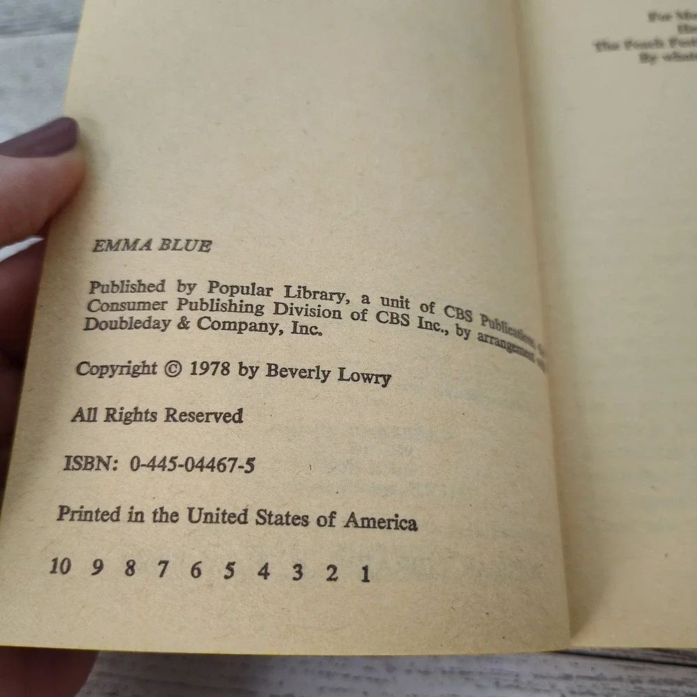 EMMA BLUE Beverly Lowry 1978 Popular‎ Library 1st Edition Paperback